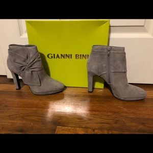 Grey high heel ankle boots